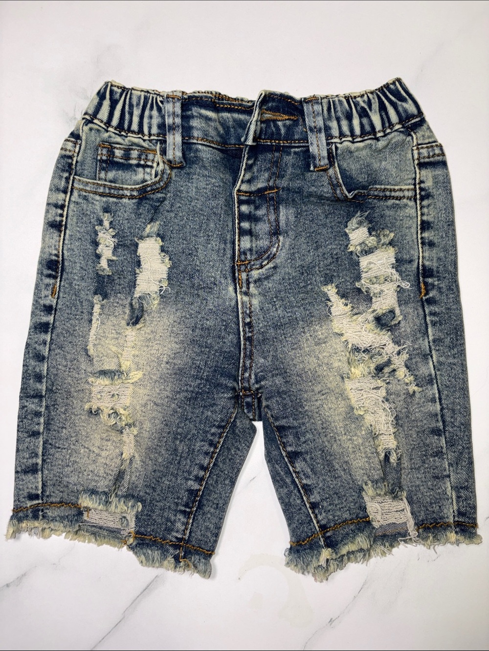Kids Distressed Denim Shorts - Blue